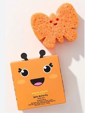 NEW Spongelle Bella Butterfly Kids Bath Sponge Orange Built-In Body Wash Fruity